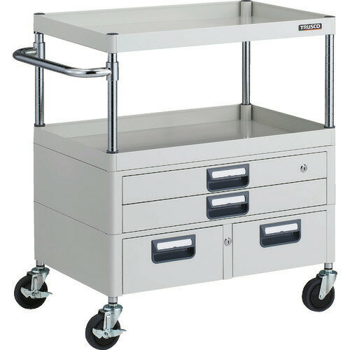 ■TRUSCO ツールワゴン フェニックスワゴン 抗菌 省音 750X500XH880 引出付 ホワイト PEW972XWW(1832710)