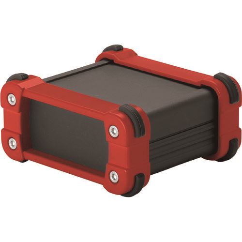 ■タカチ コーナーガード付アルミケースアルミパネルタイプ ブラック/レッド EXP1249BR(2008314)[送料別途お見積り][法人限定][掲外取寄]