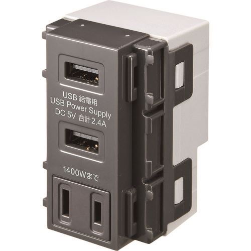 ■SANWA AC付き埋込USB給電用コンセント TAPKJUSB2AC1GY(2031616)[法人限定][外直送元]