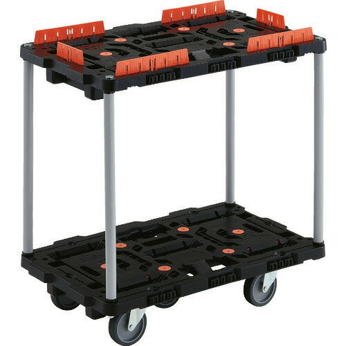 ■TRUSCO 連結式樹脂製2段台車 ビートル 700X450 自在5輪 コボレ止めセット付 ハンドルなし BT720KJ5E100(2063395)