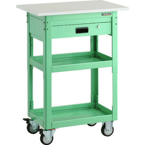 ■TRUSCO ツールワゴン ドルフィン 高さ調節式 天板付 750×500 1段引出 ヤンググリーン ウレタン車輪 DL..