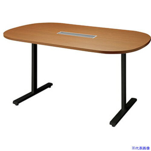 ■NAIKI ミーティングテーブル(配線付/長円テーブル モプト MP型/天板：ミディアムウォールナット 脚：ブラック/W1500×D750×H720 MP1575WRHBMW(2140786)[送料別途お見積り][法人限定][外直送]