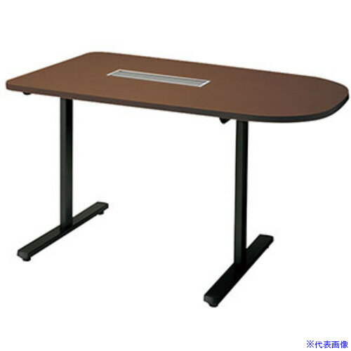 ■NAIKI ミーティングテーブル(配線付/半長円テーブル モプト MP型/天板:ダークウォールナット 脚:ブラ..