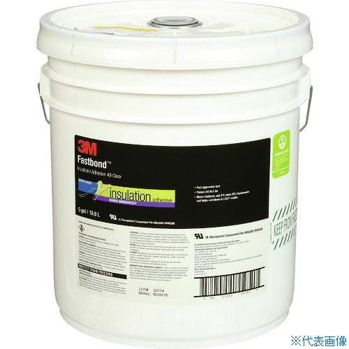 オレンジブック トラスコ中山　TRUSCO3M Fastbond 水性接着剤 49 18.9L ペール缶タイプ 〔品番:FB49CLE5GALPAIL〕[ 注番:2262083]特長●スプレー塗布の場合約30秒で貼り合わせ可能です。●粘着タイプなので乾燥後も粘着性が持続します。●無溶剤の水性接着剤で健康・環境へのリスクが低いです。用途●軽量素材の接着用。●断熱材（グラスウール・ウレタンフォーム・発泡スチロール）、布地などに。仕様●色：乳白色●容量(L)：18.9●容量(kg)：19●粘度(mPa・s)：450〜650●タイプ：ペール缶タイプ仕様2●液状●F☆☆☆☆認定製品●GREENGUARD(TM) Certified 認証材質/仕上●主成分：アクリル共重体セット内容/付属品注意●この商品は、一般消費者様向けの製品ではないため、表示や取扱説明書などが一般消費者様向けに表記・同梱されておりません。原産国（名称）アメリカJANコード4550309039639本体質量21kgオレンジブック トラスコ中山　TRUSCO3M Fastbond 水性接着剤 49 18.9L ペール缶タイプ 〔品番:FB49CLE5GALPAIL〕[注番:2262083][本体質量：21kg]《包装時基本サイズ：300×300×350》〔包装時質量：21kg〕分類》化学製品》接着剤・補修剤》接着剤1液タイプ☆納期情報：メーカー取り寄品（弊社より発送）