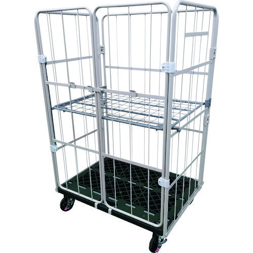 ■YAMATO カゴ車(鋼製) 跳ね上げ中間棚付コンビテナー KRC80-PI(HA) 床板プラスチック製 観音扉付 KRC80PIHA(2286596)[法人限定][直送元]