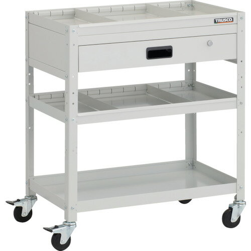 ■TRUSCO ツールワゴン ラビットワゴン 700X450XH810 1段引出 仕切板2段付 ゴム車輪 ホワイト RBW873S2V..