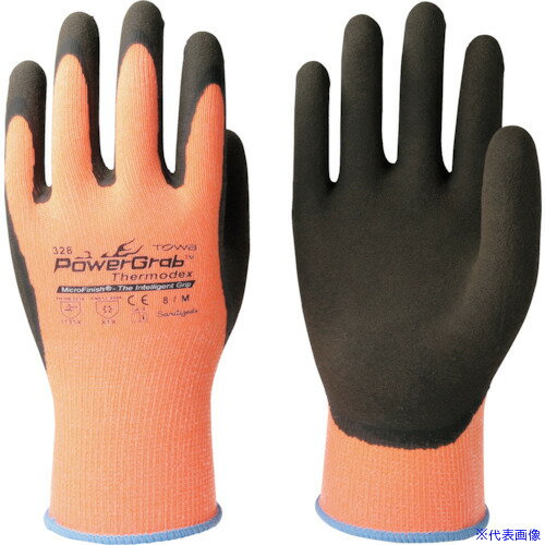 オレンジブック トラスコ中山　TRUSCOトワロン 防寒手袋 パワーグラブThermodex 8/M 〔品番:328M〕[ 注番:2402209]特長●天然ゴムをコーティングしているため、やわらかく疲れにくい作業性の良い手袋です。●裏地をパイル編みし、起毛させた防寒作業用手袋です。●繊維部には撥水加工を施しているため、コーティングしていない部分の水分浸入を抑制します。（防水ではありません）●ニオイや菌を抑制するサニタイズ抗菌加工を施しています。●ピタッと吸着して掴みやすい特殊すべり止め「マイクロフィニッシュ加工」を施しています。●袖口が長めのため、手首までしっかりカバーします。●13ゲージの薄手タイプをベースにしているため、フィット感に優れています。用途●除雪作業、農作業、土木建築業、運送業などに。仕様●色：オレンジ/ダークブラウン●サイズ：8/M●全長(cm)：24.0●手のひら周り(cm)：21.0●中指長さ(cm)：7.7●厚さ(mm)：約1.8●ゲージ数：13●リストカラー：ブルー●すべり止め：特殊すべり止め加工（マイクロフィニッシュ）仕様2●13ゲージ編●サニタイズ抗菌防臭加工●繊維部撥水加工材質/仕上●繊維部：ナイロン、ポリエステル●すべり止め部：天然ゴムセット内容/付属品注意原産国（名称）中国JANコード4907026032861本体質量77gオレンジブック トラスコ中山　TRUSCOトワロン 防寒手袋 パワーグラブThermodex 8/M 〔品番:328M〕[注番:2402209][本体質量：77g]《包装時基本サイズ：265×150×45》〔包装時質量：84g〕分類》保護具》作業手袋》防寒手袋☆納期情報：仕入れ先通常在庫品 (欠品の場合有り)