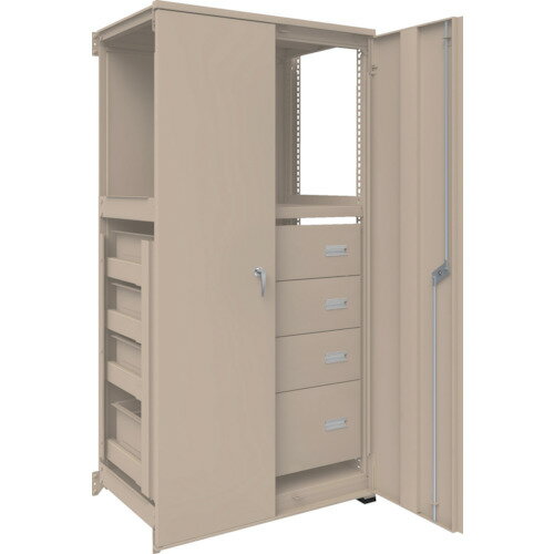 ■TRUSCO M3型中量棚 背板・扉付 W900XD595XH1800 HM型浅型引出し3段+深型1段付 連結 M36363HM94SDB(244..