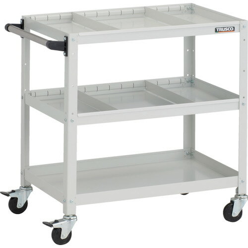 ■TRUSCO ツールワゴン ラビットワゴン 700X450XH740 3段 仕切板2段付 ハンドル付 ゴム車輪 ホワイト RB..