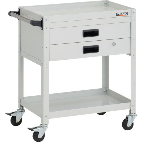 ■TRUSCO ツールワゴン ラビットワゴン 600X400XH740 2段 2段引出付 ハンドル付 ゴム車輪 ホワイト RBW7..