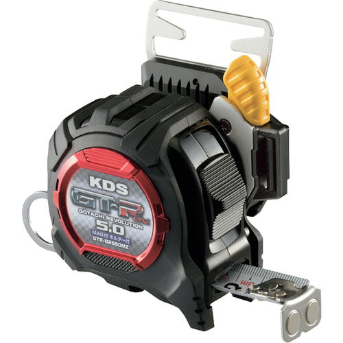 オレンジブック トラスコ中山　TRUSCOKDS 剛立G25巾5mマグ厚爪縦ホルダー付 〔品番:GTRG2550MZT〕[ 注番:2501281]特長●水平保持力2.6m以上の剛立厚テープを採用しています。●厚み1.5倍で強度2.5倍のマグネット付厚爪仕様です。●本体と部材を保護しフィット感に優れたGプロテクター仕様です。●テープの裏面は高さがみやすい正縦数字を採用しています。●セフティメタルホルダーZ縦ベルト用(SH-02T)付です。●目盛が10倍長持ちする高耐久ナイロンコート仕様です。●安全ロープ取付リング付です。用途●あらゆる寸法測定に。仕様●テープ長さ(m)：5●テープ幅(mm)：25●水平保持(m)：2.6●目盛仕様：JIS1級 両面メートル目盛●爪仕様：1.5mm厚爪(マグネット部は2mm)●0点補正移動爪：○●455ピッチ表示：○●ショックアブソーバー：あり●テープ色：ホワイト●本体寸法(mm)：77×72×52●ロック仕様：○●タイプ：縦ホルダー付●色：ブラック仕様2●JIS1級●両面メートル目盛●マグネット付爪材質/仕上●テープ：スチール●バネ：スチール●ケース：ABS樹脂●カバー：エラストマー樹脂セット内容/付属品注意原産国（名称）マレーシアJANコード4954183173500本体質量395gオレンジブック トラスコ中山　TRUSCOKDS 剛立G25巾5mマグ厚爪縦ホルダー付 〔品番:GTRG2550MZT〕[注番:2501281][本体質量：395g]《包装時基本サイズ：67×115×136》〔包装時質量：418g〕分類》測定・計測用品》測量用品》コンベックス☆納期情報：仕入れ先通常在庫品 (欠品の場合有り)
