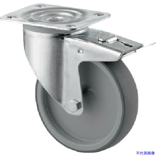 ■テンテキャスター プレート式キャスター“ALPHA”(エラストマー車) φ125 自在式(トータルロック付) 3477PJR125P62(2560683)[法人限定][外直送元]