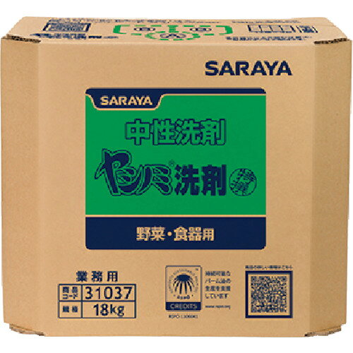 オレンジブック トラスコ中山　TRUSCOサラヤ 特撰ヤシノミ洗剤18kg八角BIB 〔品番:31037〕[ 注番:2568905]特長●強力な洗浄作用と乳化作用を発揮します。●安全性が高く、手肌にやさしい洗剤です。用途●食器調理器具野菜果物の洗浄に。●食品現場のハードな油汚れに。仕様●容量(kg)：18●希釈倍率(倍)：原液●標準使用濃度：水1Lに対し、2.5ml仕様2●標準希釈倍率：400倍●液性：中性材質/仕上セット内容/付属品注意●詰替え用コック・ノズルは別売（品番：72039：BIB専用マキシコック）です。原産国（名称）タイJANコード4973512310379本体質量19.3kgオレンジブック トラスコ中山　TRUSCOサラヤ 特撰ヤシノミ洗剤18kg八角BIB 〔品番:31037〕[注番:2568905][本体質量：19.3kg]《包装時基本サイズ：270×341×302》〔包装時質量：19kg〕分類》清掃・衛生用品》労働衛生用品》食器・厨房機器洗剤☆納期情報：仕入れ先通常在庫品 (欠品の場合有り)