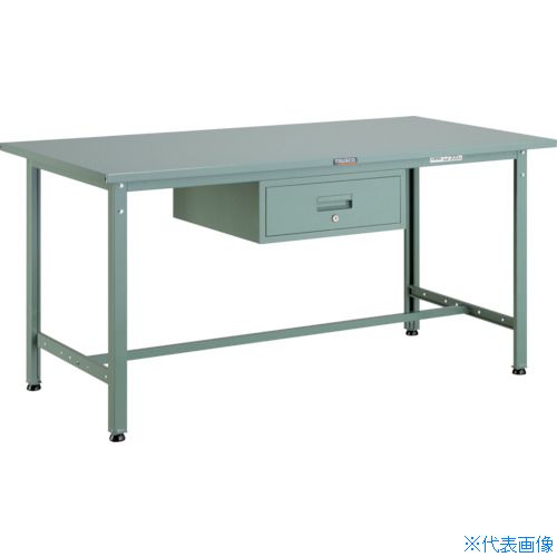 ■TRUSCO 軽荷重作業台(300kg)AE型 1500X750XH740 1段引出付 グリーン色 SAE1500F1(2891425)[法人限定][直送元]