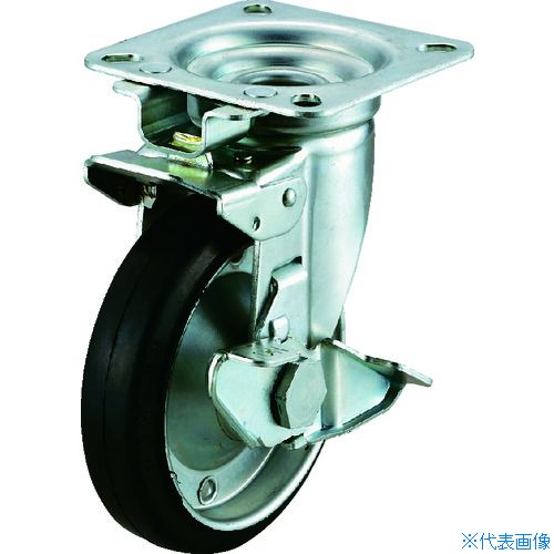 ■ユーエイ プレート式 自在 キャスター ゴム 車輪径150mm 旋回固定・ストッパー付き Jタイプ JK-S型 取付寸法94×94(87×87) WJK150S(2963612)