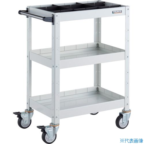 ■TRUSCO ツールワゴン バーディワゴン 600X400XH880 深3段 1段仕切板付 ウレタン車輪 ホワイト BDW963F3S1UW(3268098)