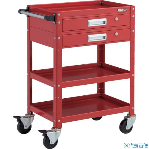 ■TRUSCO ツールワゴン バーディワゴン 600X400 引出2段付 レッド BDW963V2RR(3268123)[送料別途見積り][法人・事業所限定]