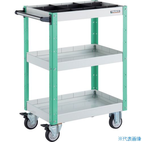 ■TRUSCO ツールワゴン イーグルワゴン 600X400XH880 深型3段 1段仕切板付 ウレタン車輪 ホワイト/ヤン..