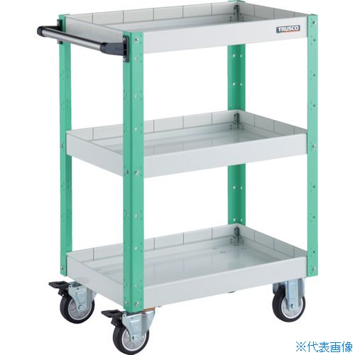 ■TRUSCO ツールワゴン イーグルワゴン 600X400XH880 深型3段 ウレタン車輪 ホワイト/ヤンググリーン EG..