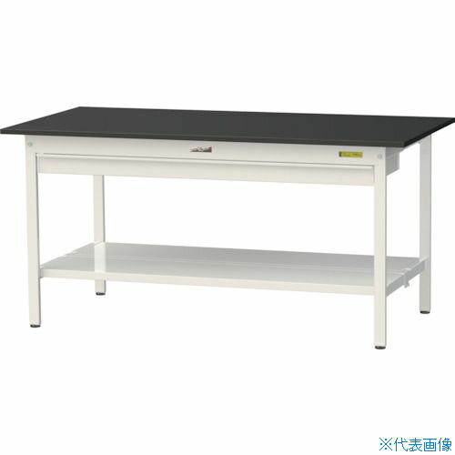 ■ヤマテック 実験用作業台 LABシリーズ実験用ラボテーブル 固定式 ワイド引き出し・全面棚板付 ケミテクト天板 W1500×D750×H740 ブラック/シルキーホワイト SLK1575WTTBKW(3697033)[法人限定][直送元]