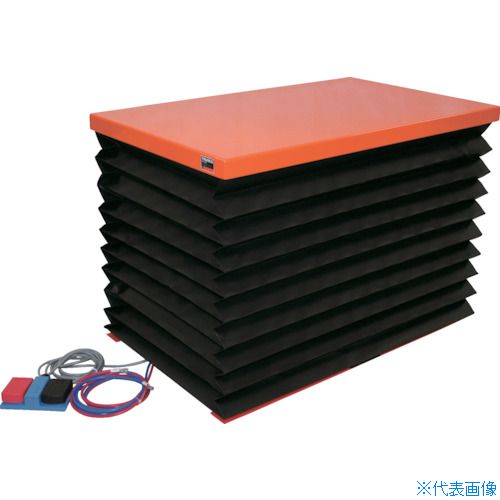 ■TRUSCO テーブルリフト500kg(電動BねじDC24V)650×950mm 蛇腹付 HDLL5069VJD2(3821279)[法人限定][直送..