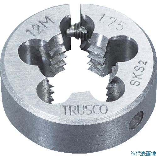 オレンジブック トラスコ中山　TRUSCOTRUSCO 丸ダイス 細目 75径 M50X1.5(SKS) 〔品番:T75D50X1.5〕[ 注番:3960634]特長●調整ねじ付なので寸法調整ができます。●ねじ山を修正する時にも使用できます。用途●被削材:鉄、軽金属。●おねじ加工用。仕様●呼び寸法：M50●ピッチ(mm)：1.5●外径(mm)：75●厚さ(mm)：25●加工ねじ：メートルねじ仕様2材質/仕上セット内容/付属品注意●ステンレス製のねじ類には、使用できません。原産国（名称）日本JANコード4550414404292本体質量500gオレンジブック トラスコ中山　TRUSCOTRUSCO 丸ダイス 細目 75径 M50X1.5(SKS) 〔品番:T75D50X1.5〕[注番:3960634][本体質量：500g]《包装時基本サイズ：75×75×26》〔包装時質量：400g〕分類》切削工具》ねじ切り工具》ダイス☆納期情報：メーカー取り寄品（弊社より発送）