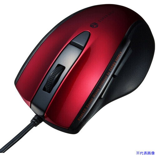 ■SANWA 静音有線ブルーLEDマウス(5ボタン) レッド MABL168R(3978211)[法人限定][外直送元]