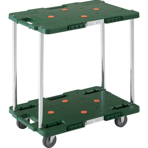 オレンジブック トラスコ中山　TRUSCOTRUSCO 樹脂製台車 ルートバン 2段式 400X600 緑 〔品番:MPB602GN〕[ 注番:4144368]特長●荷台は堅牢なリブ構造です。●薬品や溶剤にも侵されにくく耐久性に優れています...