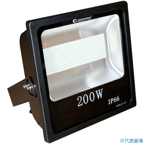 オレンジブック トラスコ中山　TRUSCOグリーンクロス LED投光器 200W 28000LM コンパクト設計 LD−4T 〔品番:6300031426〕[ 注番:4263914]特長●散熱性能に優れたアルミ合金を採用しています。●スタンドの角度を最大180度調整できます。用途●照明に。仕様●明るさ(lm)：28000●消費電力(W)：200●コード長さ(m)：約5●照射角(°)：120●入力電圧(V)：AC85V〜265●周波数：50/60Hz兼用●防水等級：IP66●本体寸法(mm)：375×375×115仕様2材質/仕上●アルミニウム合金・強化ガラスセット内容/付属品●本体、保証書、取扱説明書注意原産国（名称）中国JANコード4571461861258本体質量7.76kgオレンジブック トラスコ中山　TRUSCOグリーンクロス LED投光器 200W 28000LM コンパクト設計 LD−4T 〔品番:6300031426〕[注番:4263914][本体質量：7.76kg]分類》工事・照明用品》作業灯・照明用品》投光器☆納期情報：オレンジブック掲載以外でメーカー直送品【法人限定＝会社名ご記入お願い致します。】