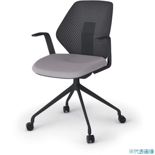 ■ITOKI キュアチェア 4本脚 樹脂メッシュバック 肘付 ナイロン双輪キャスター付 脚ブラック 本体ブラッ..