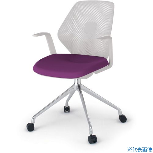 ■ITOKI キュアチェア 4本脚 樹脂メッシュバック 肘付 ナイロン双輪キャスター付 脚アルミミラー 本体ラ..