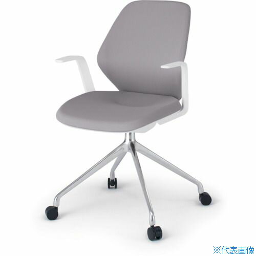 ■ITOKI キュアチェア 4本脚 クロスバック 肘付 ナイロン双輪キャスター付 脚アルミミラー 本体ホワイト..