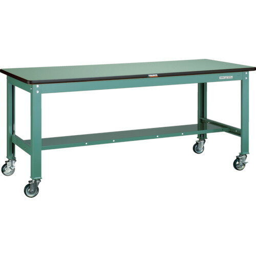 ■TRUSCO 中荷重作業台(300kg)HW型 1800X750XH831 φ100ウレタンキャスター付 グリーン色 RHW1800CU100(4..