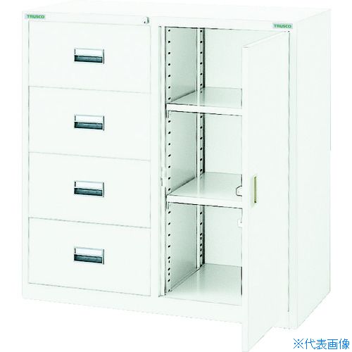 オレンジブック トラスコ中山　TRUSCOTRUSCO スタンダード書庫(D400)コンビ4段片開 880XH880 W色 〔品番:WTCB343〕[ 注番:4627661]特長●オールロック錠付のため、1つの鍵ですべての引き出しを施錠できます。用途●完成品仕様●間口(mm)：880●奥行(mm)：400●高さ(mm)：880●色：ホワイト●均等積載量(kg/段)：50●鍵タイプ：シリンダ錠●最大積載量(kg/台)：180●設置タイプ：下置き専用●引出し内寸(mm)間口：370●引出し内寸(mm)奥行：320●引出し内寸(mm)高さ：198(178)●タイプ：4段片開き●引出し内寸(mm)間口×奥行×高さ：370×320×198(178)仕様2●色：ホワイト●均等積載量：引出し1個あたり50kg、棚板1段あたり40kg材質/仕上●スチール（メラミン焼付塗装）セット内容/付属品注意●ベースはFB40-W06をご使用ください。●購入される台数・送り先によっては別途追加費用が必要になる場合がございます。●提供不可：chemSHERPA、SDS、ミルシート●車上渡しのため、お客様での荷降ろしが必要です。原産国（名称）日本JANコード4989999006582本体質量41.1kgオレンジブック トラスコ中山　TRUSCOTRUSCO スタンダード書庫(D400)コンビ4段片開 880XH880 W色 〔品番:WTCB343〕[注番:4627661][本体質量：41.1kg]《包装時基本サイズ：410×890×890》〔包装時質量：42kg〕分類》オフィス・住設用品》オフィス家具》書庫☆納期情報：メーカー直送品（送料元払い）【法人限定＝会社名ご記入お願い致します。】 ※北海道・沖縄・離島は運賃別途商品も含む
