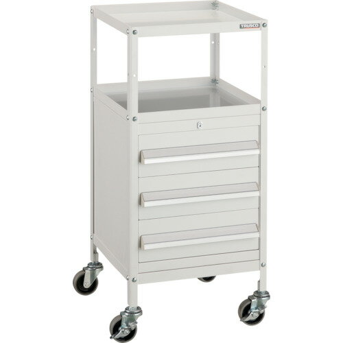 ■TRUSCO ミニキャビネットワゴン400X440X880LVR-424付 ホワイト MCW424 ...