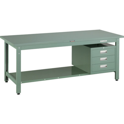 ■TRUSCO 中荷重作業台(800kg)GW型 1800X750XH740 3段引出付 グリーン色 GWS1875D3(4669118)[法人限定][..