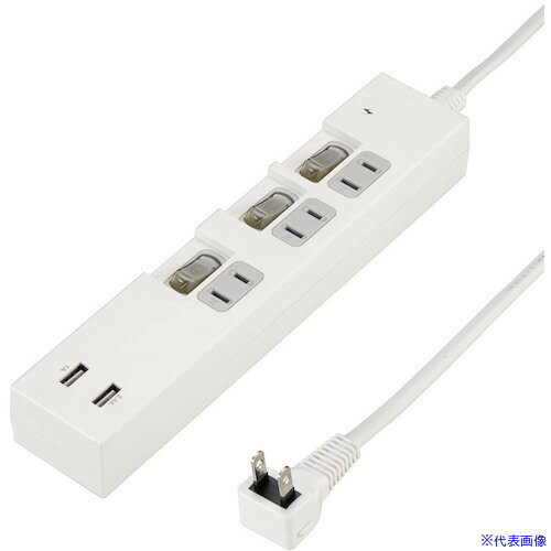 ■YAZAWA 個別スイッチ付3AC2USB3.4A2mホ�