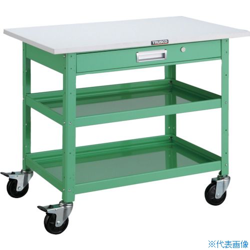 ■TRUSCO ツールワゴン バーディワゴン 600X400 引出 天板付 ヤンググリーン BDW762TVYG(4749758)