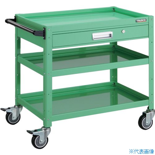 ■TRUSCO ツールワゴン バーディワゴン 750X500 引出付 ウレタン車輪 ヤンググリーン BDW773VUYG(4749901)[送料別途お見積り][法人限定]