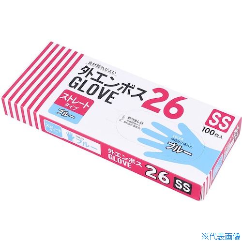 オレンジブック トラスコ中山　TRUSCOエフピコ 外エンボスGLOVE26青 SS (100枚入) 〔品番:SVFK〕[ 注番:4782545]特長●外側にエンボス加工を施し、食材離れが良くなっています。●強化触媒を配合しているので、破れにくいです。●着脱がしやすいストレートタイプです。●管理のしやすい小箱タイプです。●異物混入対策のブルータイプです。用途●調理、盛り付けに。●軽い清掃作業に。仕様●色：青●サイズ：SS●全長(cm)：280●手のひら周り(cm)：124●中指長さ(cm)：69●厚さ(mm)：0.026●粉(あり・なし)：なし●すべり止め：なし●エンボス加工：外エンボス●食品衛生法：適合品●左右の区別：左右兼用仕様2●外側エンボス加工●食品衛生法適合品●強化触媒配合材質/仕上セット内容/付属品注意原産国（名称）中国JANコード4549379665275本体質量170gオレンジブック トラスコ中山　TRUSCOエフピコ 外エンボスGLOVE26青 SS (100枚入) 〔品番:SVFK〕[注番:4782545][本体質量：170g]分類》保護具》作業手袋》使い捨て手袋☆納期情報：オレンジブック掲載以外でメーカー直送品【法人限定＝会社名ご記入お願い致します。】