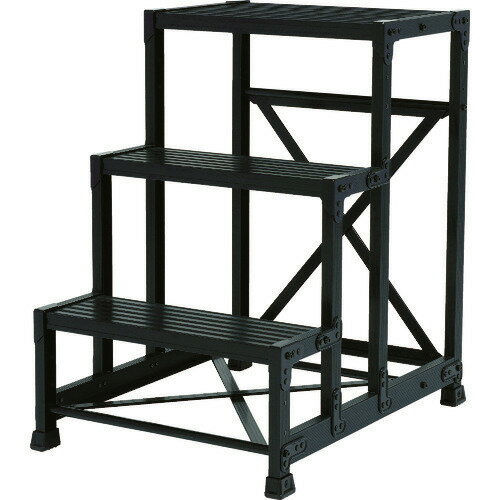 ■TRUSCO 作業用踏台 アルミ製・高強度タイプ 3段 ブラック TSF369BK(4879601)