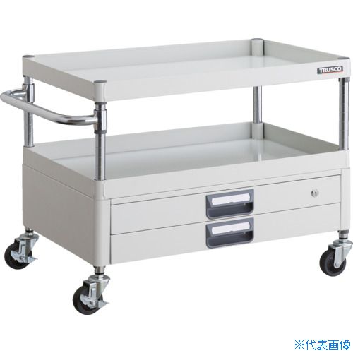 ■TRUSCO ツールワゴン フェニックスワゴン 省音 750X500XH600 2段引出付 ホワイト PEW672XW(4882768)