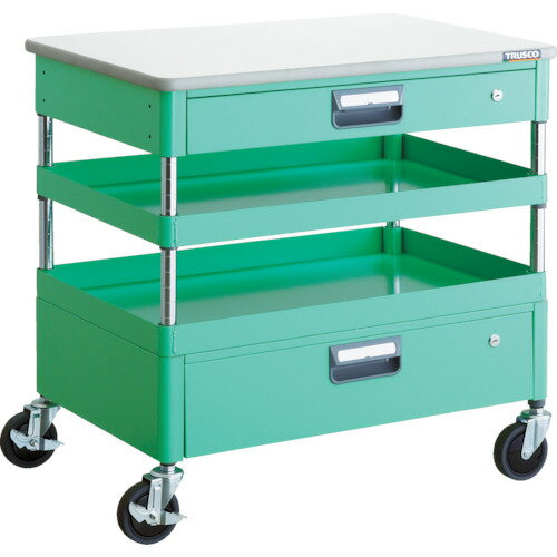 ■TRUSCO ツールワゴン フェニックスワゴン 省音 750X500XH740 引出 天板付 ヤンググリーン PEW772VZTYG..