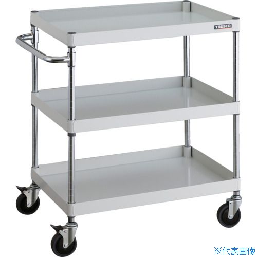 オレンジブック トラスコ中山　TRUSCOTRUSCO ツールワゴン フェニックスワゴン 省音 750X500XH880 3段 ホワイト 〔品番:PEW973CW〕[ 注番:4884809]特長●抗菌粉体塗装のため、長く清潔にお使いいただけます。（SIAA抗菌ISO22196：JP0122258A0002X）●車輪と車軸の両方を固定できるダブルストップ機能があるキャスター付です。●棚板は表・裏両面使え、ワンタッチブッシュの採用で組み立ても簡単です。●省音キャスターを使用した静かで滑らかな使い心地のパイプ式ワゴンです。用途●工場・倉庫・店舗等●工具や書類などの小物の収納・保管に。仕様●最大積載量(kg/台)：150●均等積載量(kg/段)：100●色：ホワイト●間口(mm)：840●奥行(mm)：500●高さ(mm)：886●段数(段)：3●支柱径(mm)：25.4●キャスター径(mm)：100●こぼれ止め高さ(mm)：50●棚板調整ピッチ(mm)：25仕様2●キャスター：自在式 100mm(2個) 自在式(2段階ストッパー付) 100mm(2個)材質/仕上●本体:スチール（塗装部：抗菌粉体塗装）●ハンドル、支柱:スチール(クロムメッキ)●キャスター金具：スチール●車輪：エラストマー（省音タイプ）セット内容/付属品注意●ブラック色は抗菌粉体塗装ではありません。原産国（名称）日本JANコード本体質量18.6kgオレンジブック トラスコ中山　TRUSCOTRUSCO ツールワゴン フェニックスワゴン 省音 750X500XH880 3段 ホワイト 〔品番:PEW973CW〕[注番:4884809][本体質量：18.6kg]分類》物流・保管用品》ツールワゴン》スチール製ワゴン（ボルトレスタイプ）☆納期情報：仕入れ先通常在庫品 (欠品の場合有り)