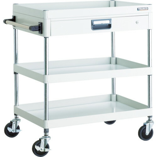 ■TRUSCO ツールワゴン フェニックスワゴン 省音 750X500 薄型1段引出付 ホワイト PEW973ZW(4885040)