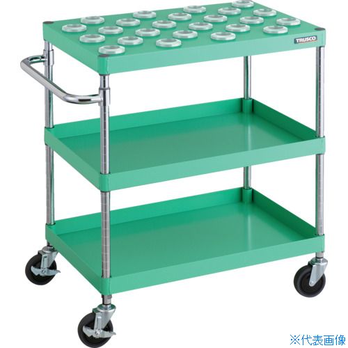 オレンジブック トラスコ中山　TRUSCOTRUSCO ツールワゴン フェニックスワゴン 省音 750X500XH880 NT−40 ヤンググリーン 〔品番:PEWTL972BYG〕[ 注番:4935624]特長●抗菌粉体塗装のため、長く清潔にお使いいただけます。（SIAA抗菌ISO22196：JP0122258A0002X）●設備のそばで工具や部品を適切に管理できます。●機械の横に一台置くと、工具・部品の管理に最適です。●引出しは便利なラッチ機能、カギ付です。用途●工場・倉庫・店舗等●工具や書類などの小物の収納・保管に。仕様●最大積載量(kg/台)：150●収納ホルダ数：NT-40 24個●色：ヤンググリーン●間口(mm)：840●奥行(mm)：500●高さ(mm)：880●均等積載量(kg/段)：100●ツーリング棚(段)：1●こぼれ止め高さ(mm)：50●棚板調整ピッチ(mm)：25仕様2●キャスター：自在式 100mm(2個) 自在式(ストッパー付) 100mm(2個)材質/仕上●本体:スチール（抗菌粉体塗装）●ハンドル、支柱:スチール(クロムメッキ)●キャスター金具：スチール●車輪：エラストマー（省音タイプ）セット内容/付属品注意原産国（名称）日本JANコード本体質量20.8kgオレンジブック トラスコ中山　TRUSCOTRUSCO ツールワゴン フェニックスワゴン 省音 750X500XH880 NT−40 ヤンググリーン 〔品番:PEWTL972BYG〕[注番:4935624][本体質量：20.8kg]分類》物流・保管用品》ツールワゴン》ツーリングワゴン☆納期情報：仕入れ先通常在庫品 (欠品の場合有り)