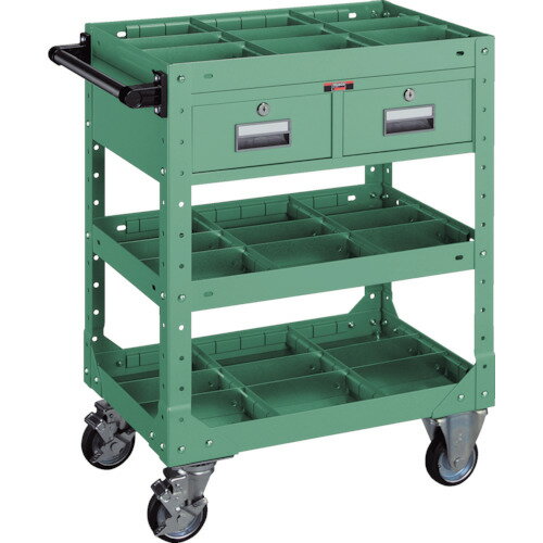 ■TRUSCO SR型ワゴン 600X400XH795 引出・仕切板付 緑 SRFP3(GN)(5016533)[法人限定][直送元]
