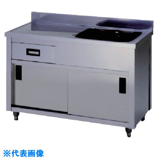 ■アズマ 二槽水切キャビネットシンク左水槽 1000×450×800 APM21000KL(5105722)[法人・事業所限定][外直送元]