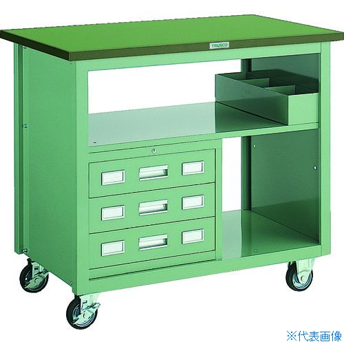 ■TRUSCO VD型引出付大型ツールワゴン 1010X600XH880 緑 VD203(GN)(5123372)[法人限...
