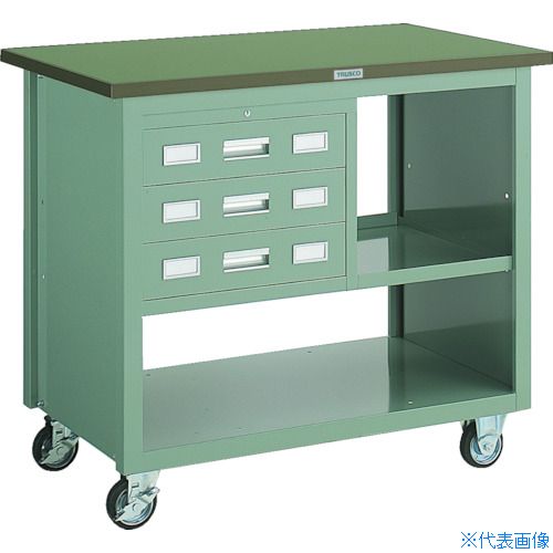 ■TRUSCO VD型引出付大型ツールワゴン 1010X600XH880 緑 VD204(GN)(5123399)[法人限定][直送元]